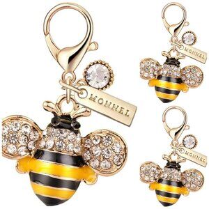 MC30 MONNEL Crystal Yellow Bee Lobster Clasp Charm Pendant with Velvet Bag 1 pcs